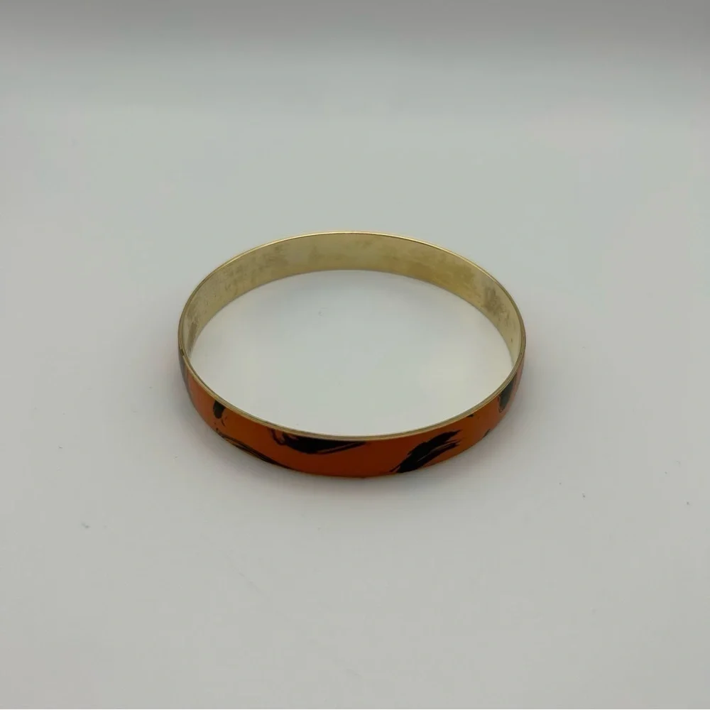 Vintage Orange with Black Swirls Gold Tone Bangle Bracelet
